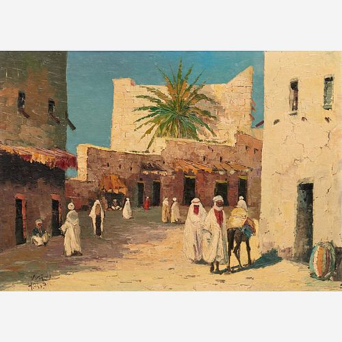 Mid-Century Oil Moroccan Scene, Signed Hassan