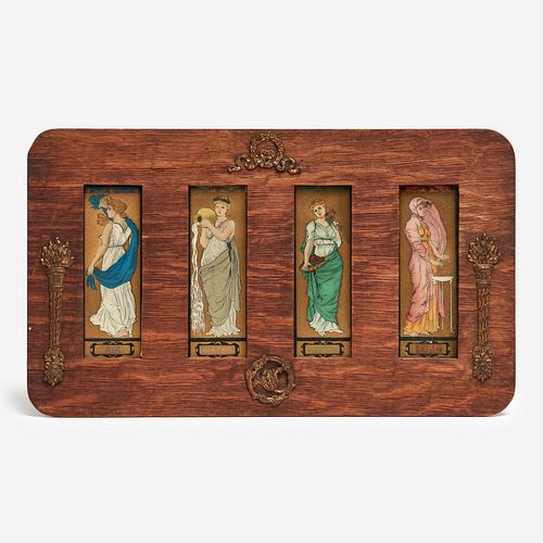 Art Nouveau Four Elementals Illustrations in Oak Frame