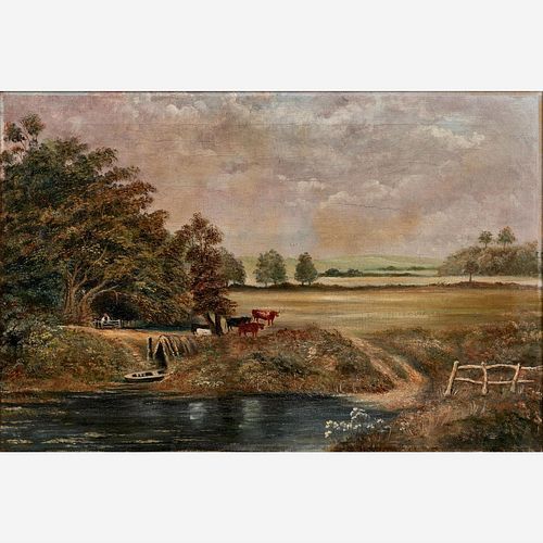 J.G. Hall Antique Oil Landscape of English Countryside