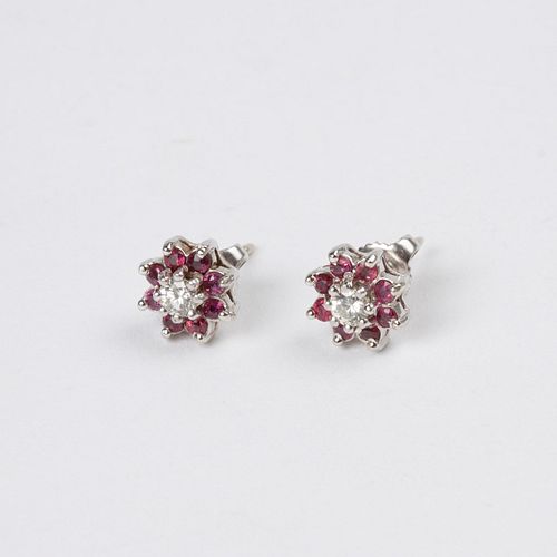 Diamond & Ruby 14k gold earrings 1/4 ctw
