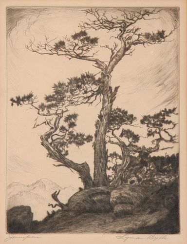 Lyman Byxbe Pencil-Signed Etching, Junipers