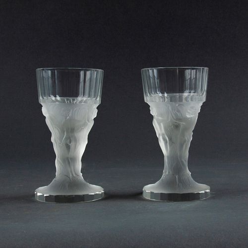 Curt Schlevogt Bacchantes Style Czech Glass Vases, Pair