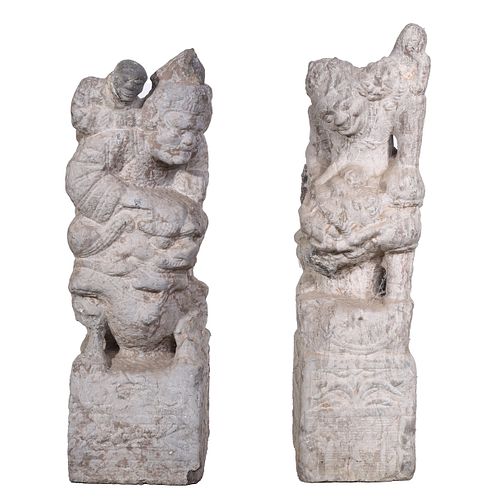 Pair Gandhara Carved Schist Stone Figures