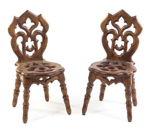 * A Pair of German Folk Chairs Height 31 x width 14 1/2 x depth 18 inches.