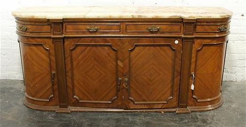 A Louis XV Style Bookmatch Veneered Console Cabinet Height 31 1/2 x width 71 1/2 x depth 18 inches.