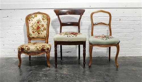* A Group of Three Needlepoint Upholstered Chairs Height of tallest 34 1/2 inches.
