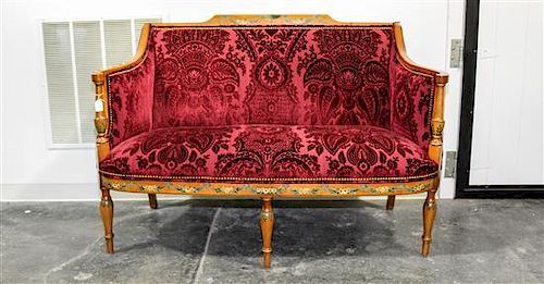A Louis XVI Style Settee Height 37 x depth 26 x width 53 inches.