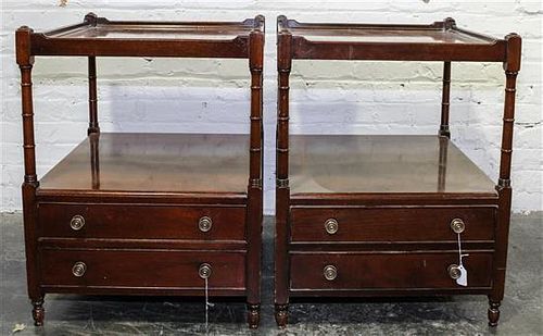 A Pair of Regency Style Mahogany Two-Tier Side Tables. Height 25 3/4 inches.