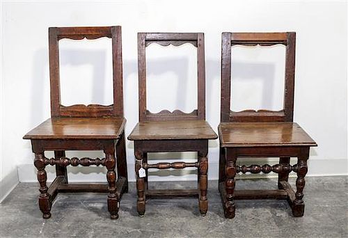 * Three Jacobean Oak Side Chairs Height 31 1/2 inches.