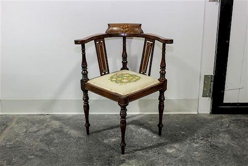 An Adam Style Marquetry Child's Corner Chair. Height 22 1/4 inches.