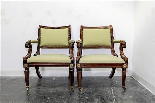 A Pair of Regency Style Library Chairs. Height 35 inches.