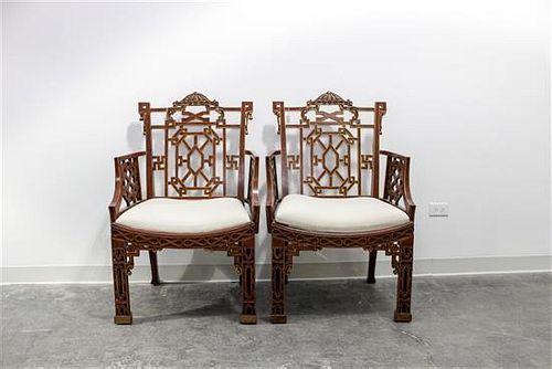 A Pair of Chinese Chippendale Style Armchairs. Height 41 inches.