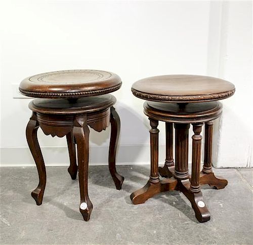 Two Victorian Mahogany Piano Stools Height of first 18 inches.