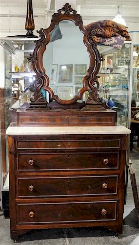 A Victorian Mahogany Dresser with Mirror Height 80 x width 38 inches.