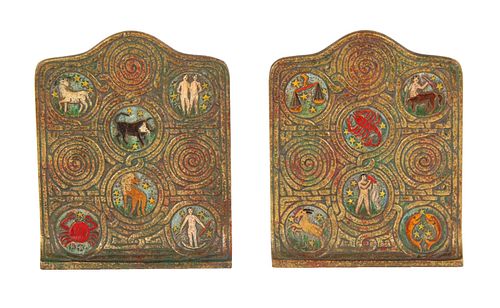 Pair of Tiffany Enameled and Gilt Bronze Bookends