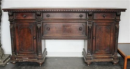 An American Mahogany Pedestal Sideboard Height 40 3/4 x width 80 x depth 22 inches.