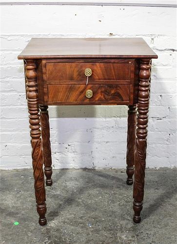 * An American Classical Mahogany Work Table Height 29 x width 19 3/4 x depth 16 1/2 inches.