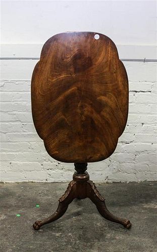 * An American Classical Walnut Tilt-Top Occasional Table Height 27 1/4 x width 28 x depth 20 1/4 inches.