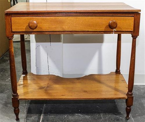 * An American Oak Work Table Height 29 x width 30 3/4 x depth 17 1/2 inches.