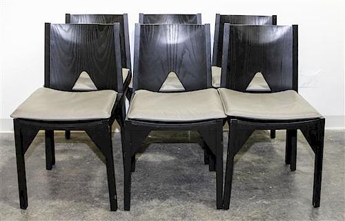 A Set of Six Modern Cerused Wood Chairs. Height 31 1/2 inches.