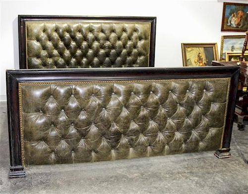 A Tufted Leather Bed, SECOND HALF 20TH CENTURY, attributed to Ralph Lauren.