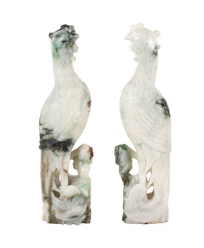 Pair of Chinese Jadeite Phoenix Figures