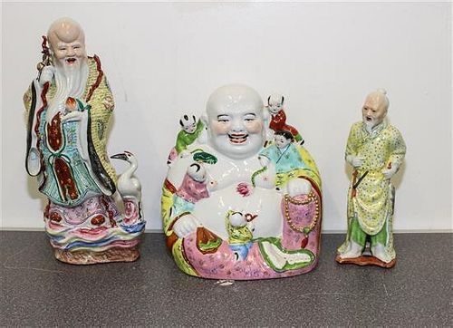 Three Chinese Porcelain Figures. Height of tallest 13 1/4 inches.