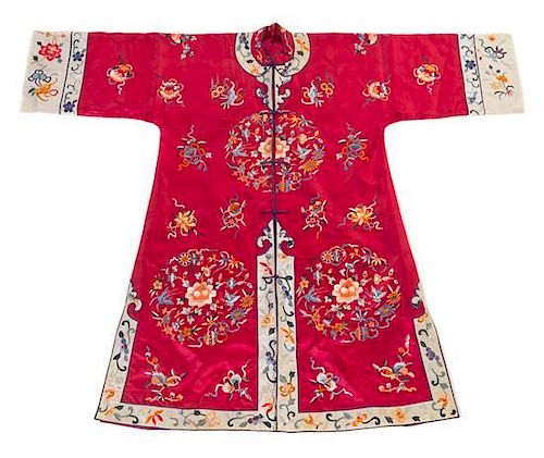 * A Chinese Embroidered Silk Lady's Robe Length 40 1/2 inches.