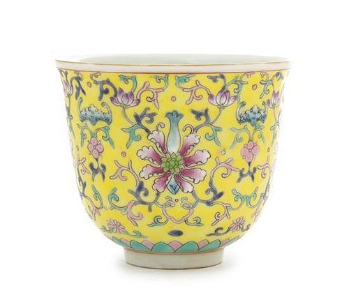 A Famille Jaune Porcelain Cup Diameter 3 1/2 inches.