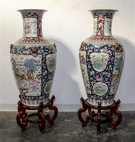 A Pair of Chinese Porcelain Floor Vases Height of vases 38 inches.