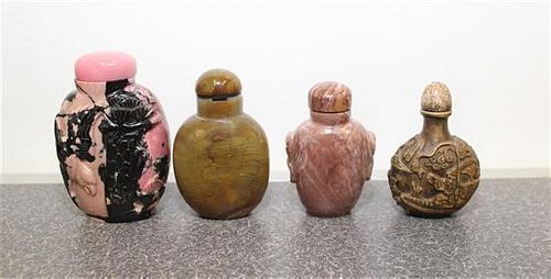 Four Hardstone Snuff Bottles Height of tallest 3 inches.