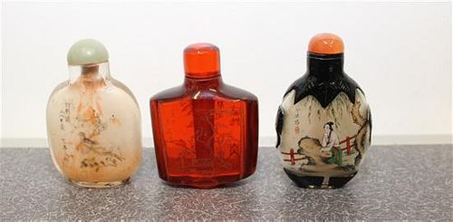 Three Glass Snuff Bottles Height of tallest 2 1/2 inches.