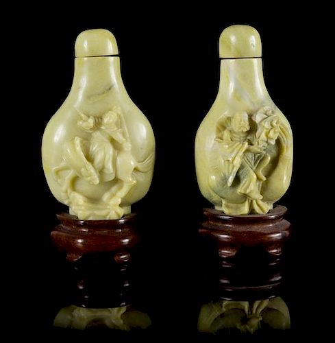 Two Hardstone Snuff Bottles Height of taller 3 1/2 inches.