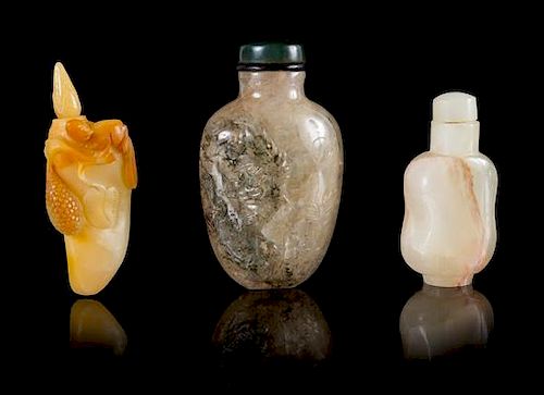 Three Hardstone Snuff Bottles Height of tallest 3 1/2 inches.