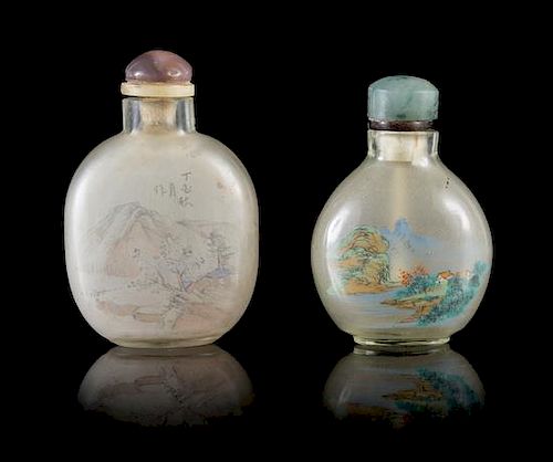 * Two Inside Painted Glass Snuff Bottles Height of larger 2 3/4 inches.