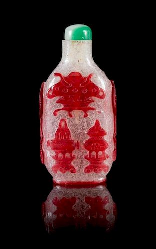 * A Ruby Red Overlay Snowflake Ground Snuff Bottle Height 3 inches.