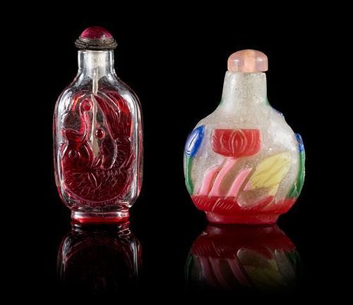 * Two Peking Glass Snuff Bottles Height of larger 2 5/8 inches.