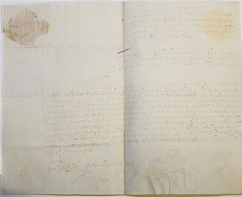 (GEORGE, PRINCE OF DENMARK)   Autographed document signed. One page on velum with embossed deal. Dated January 21, 1703.