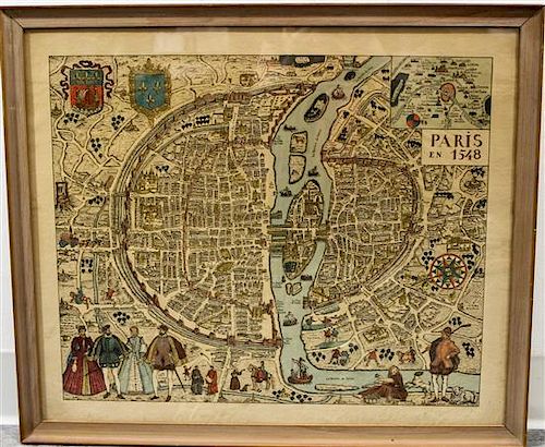 * A Framed Map of Paris. Height 20 1/2 x width 24 1/4 inches (framed).