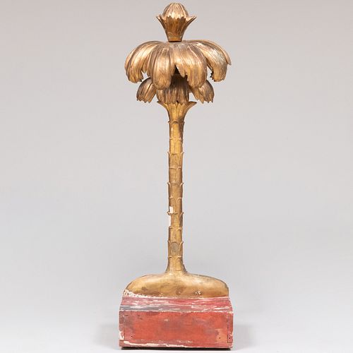 Giltwood Palm Tree on a Red Painted Stand
