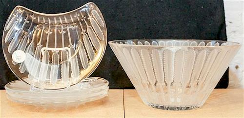 * A Lalique Frosted Glass Table Service Diameter of bowl 10 1/8 inches.