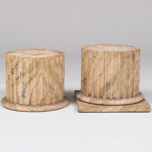 Pair of Short Faux Marble Fluted Plinths