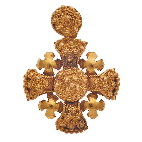 14k Yellow Gold Cannetille Jerusalem Cross Pendant