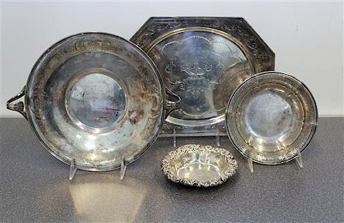 Four American Silver Serving Articles, various makers, comprising two trays and two bowls.