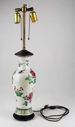 Ca. 1800 Chinese Famile Rose Decorated Vase / Lamp.