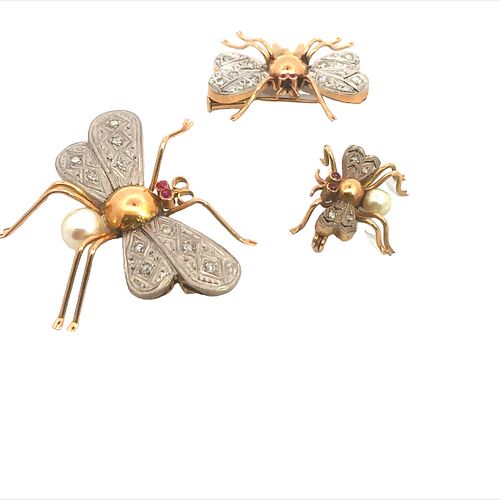 Set of 14k Gold and Platinum Bugs with Diamonds