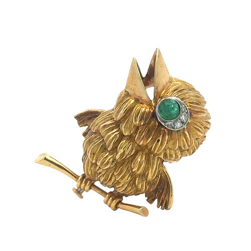French 18k Gold Bird Brooch with Diamonds serial number