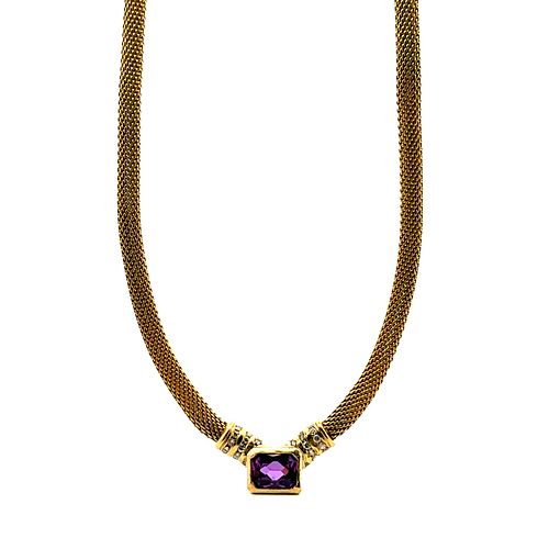 Amethyst and Diamonds 14k gold Necklace