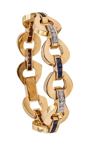 Retro Modernist Bracelet In 14Kt Yellow Gold With 6.56 Ctw In Diamonds & Sapphires