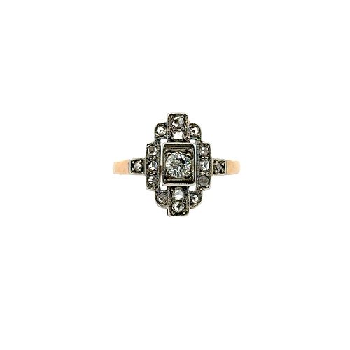 Deco Ring in 14k Gold with Diamonds